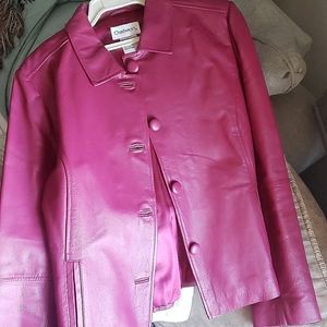 Leather "Barbie Pink" magenta buttondown jacket sz14 fully lined never worn.